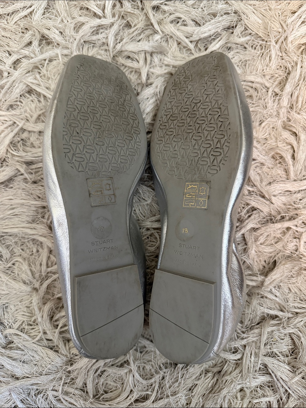 Stuart Weitzman Silver Metallic Leather Square Toe Ballet Flats Made in Spain 7 - Picture 6 of 7